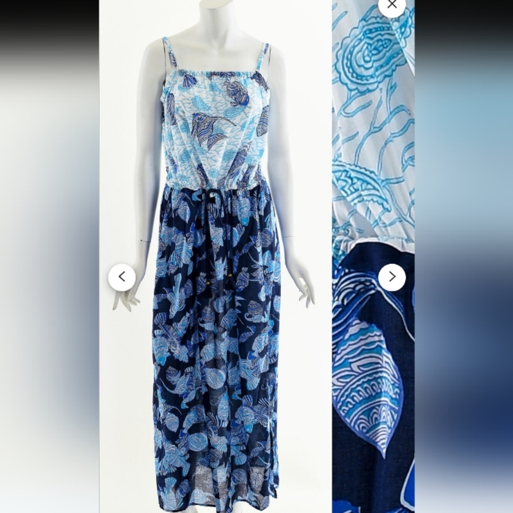 Women's Talbot's Size Small Maxi Cotton Batik Fish Dress Or Beach Cover Up